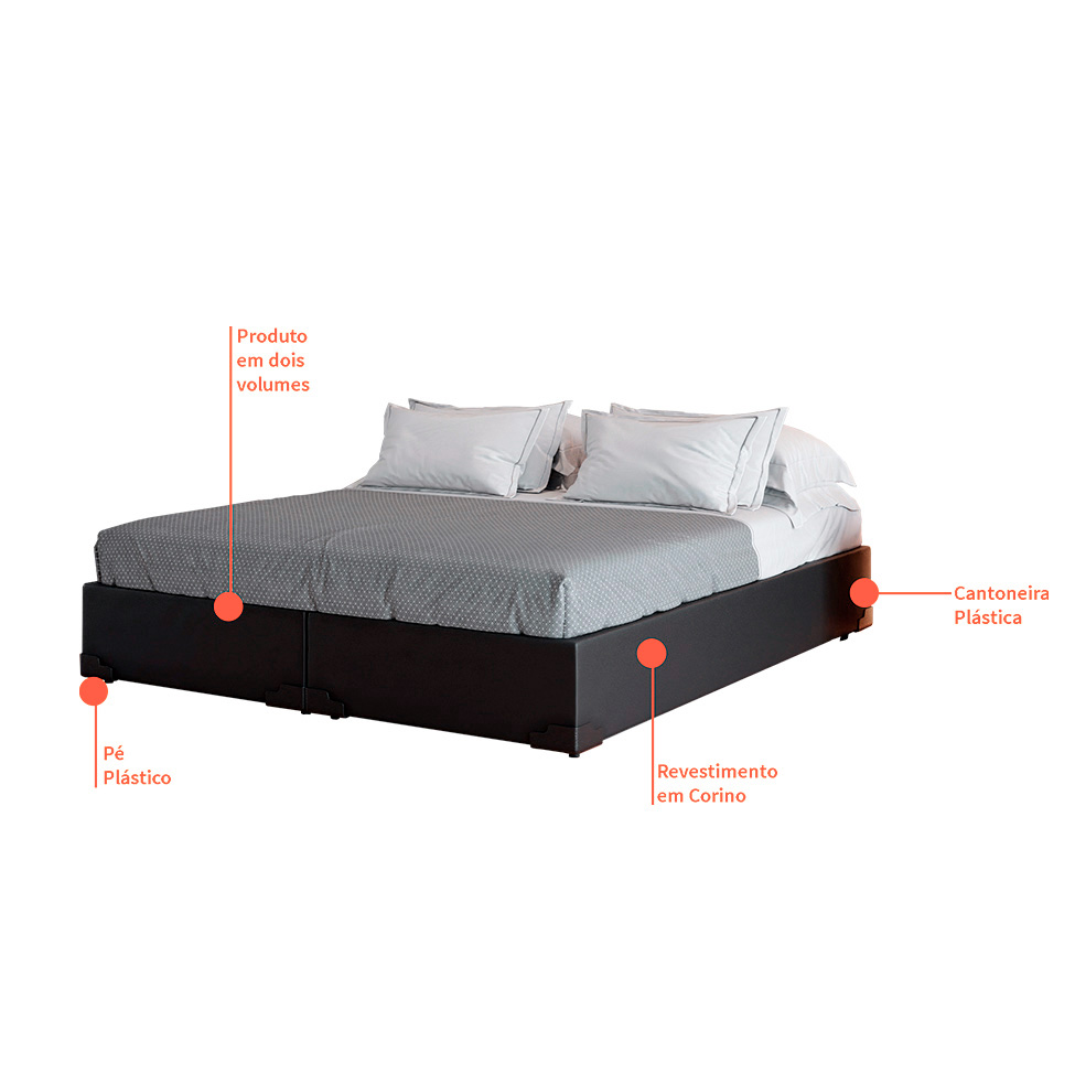 Base para Cama Box King Joe (36x193x203 ) Revestimento Sintético Preta