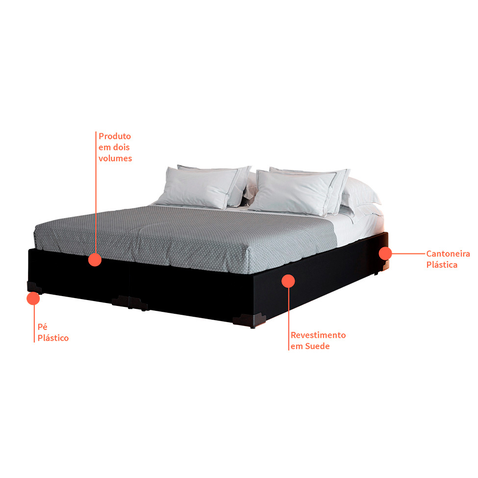 Base para Cama Box King Joe (36x193x203 ) Suede Preta