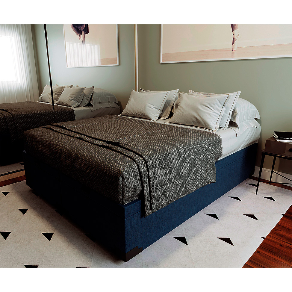 Base para Cama Box King Martin com Baú (47x193x203 ) Linho Azul Marinho