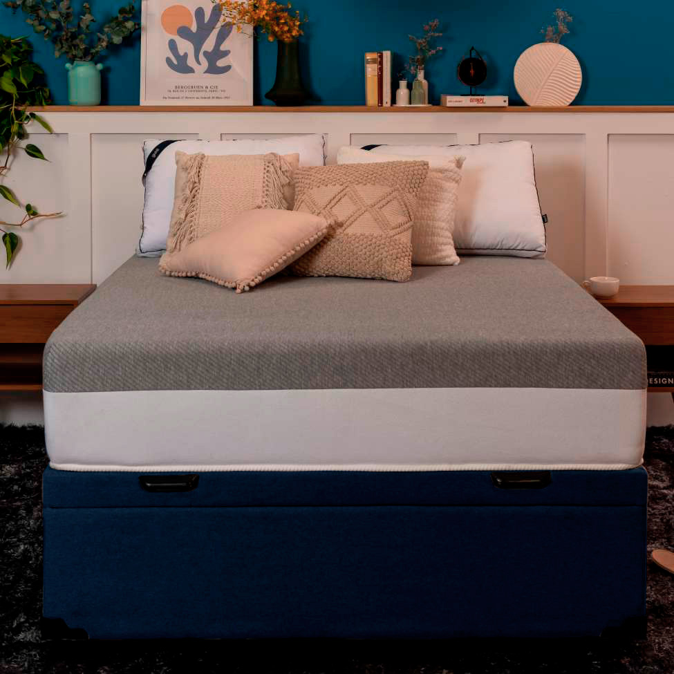 Base para Cama Box King Martin com Baú (47x193x203 ) Linho Azul Marinho