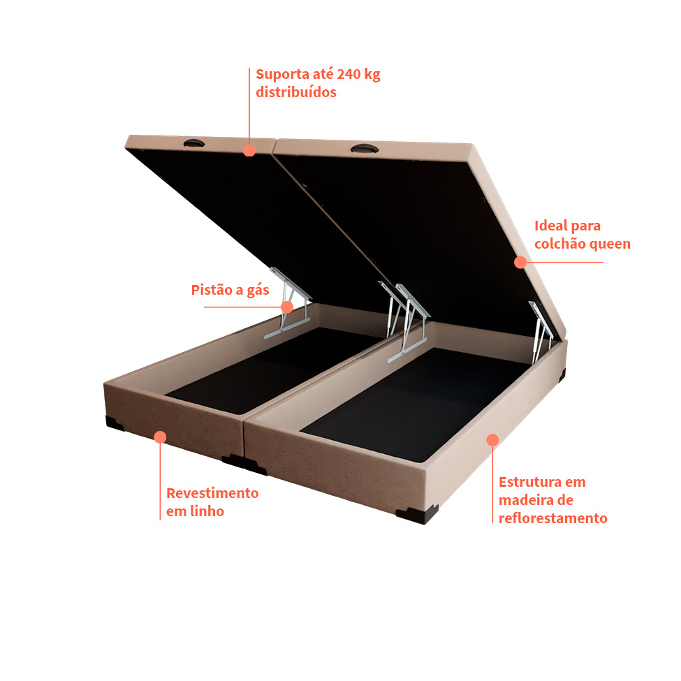 Base para Cama Box King Martin com Baú (47x193x203 ) Linho Cru