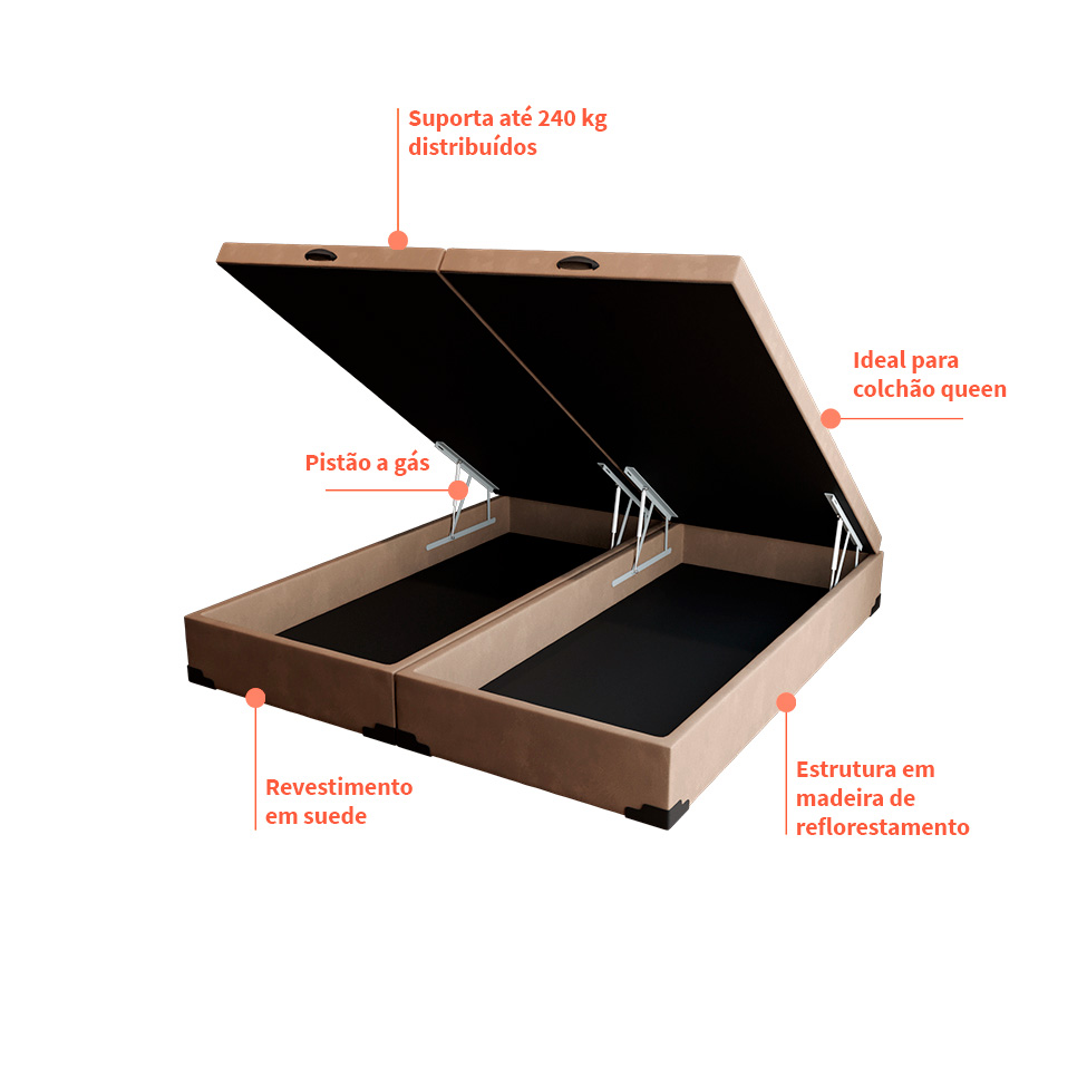 Base para Cama Box King Martin com Baú (47x193x203 ) Suede Bege
