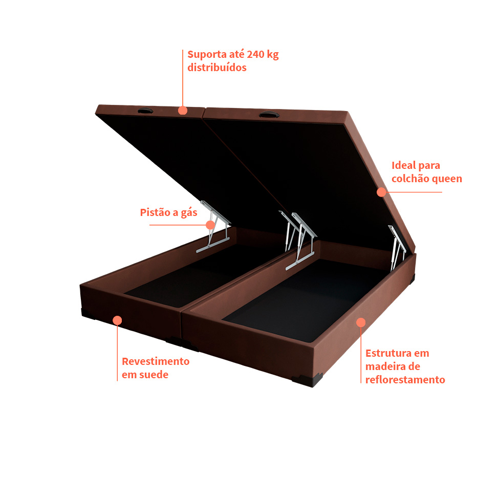 Base para Cama Box King Martin com Baú (47x193x203 ) Suede Marrom