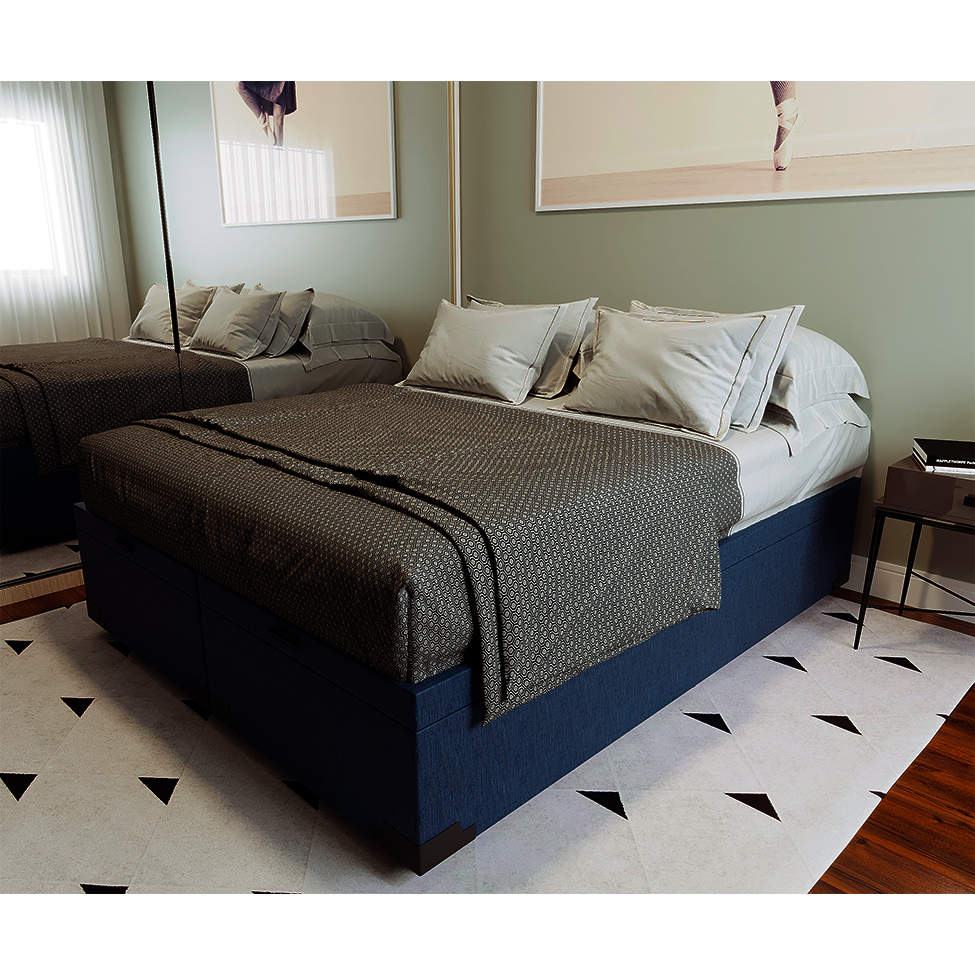 Base para Cama Box Queen Guldi com Baú Linho (47x158x198 cm) Azul Marinho