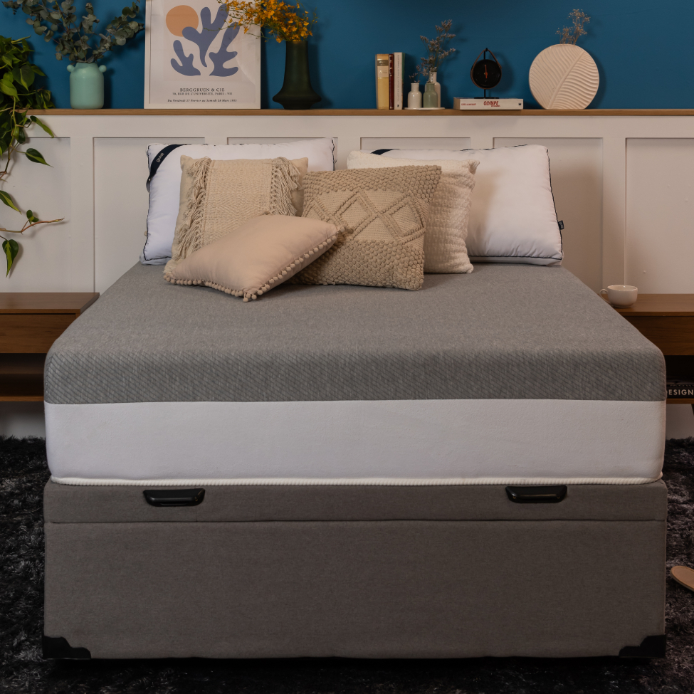 Base para Cama Box Queen Guldi com Baú Linho (47x158x198 cm) Cinza