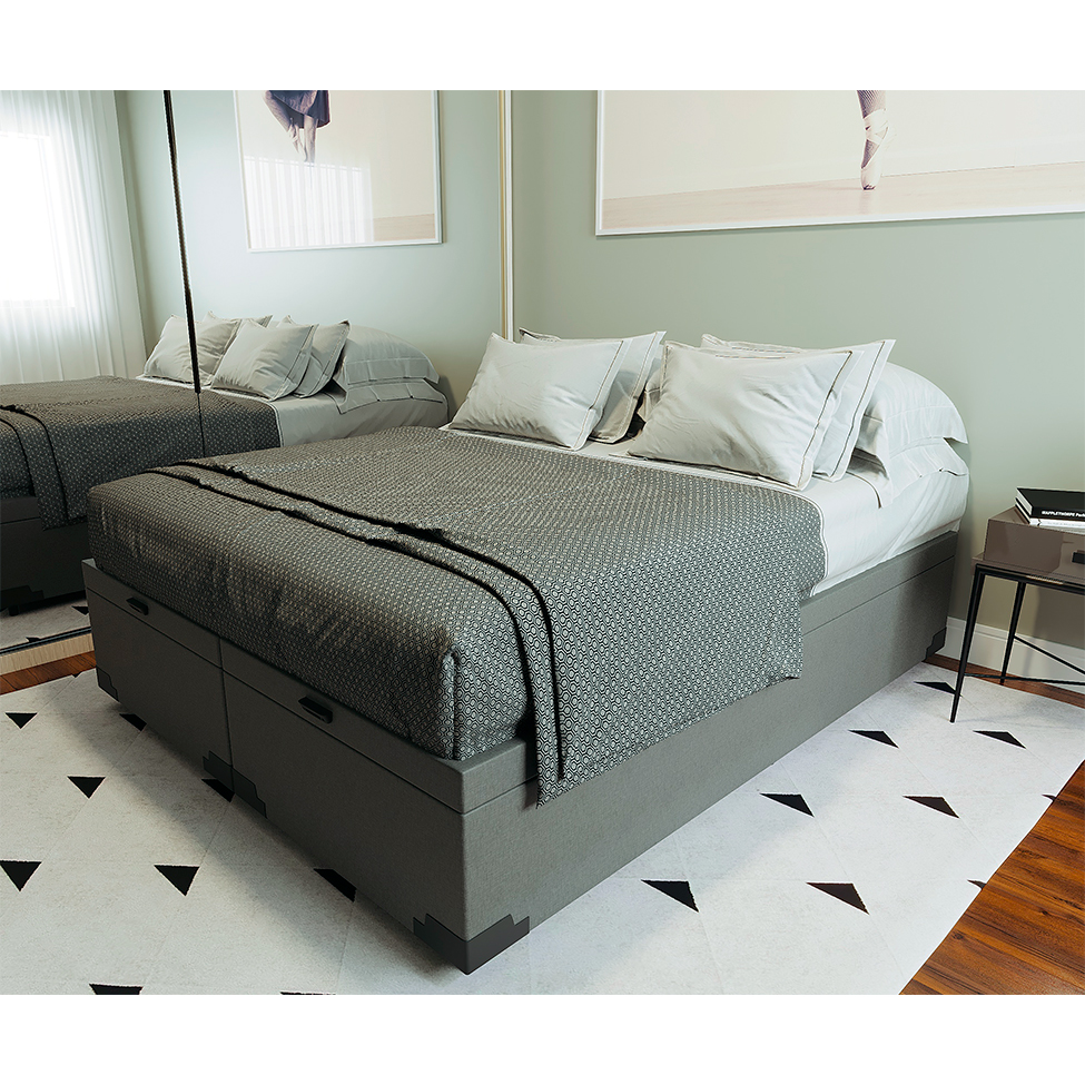 Base para Cama Box Queen Guldi com Baú Linho (47x158x198 cm) Cinza