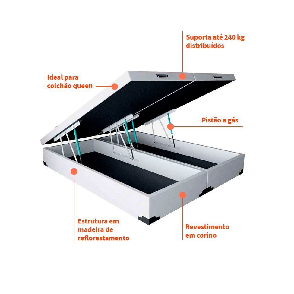 Base para Cama Box Queen Martin Premium com Baú (45x158x198) Branca