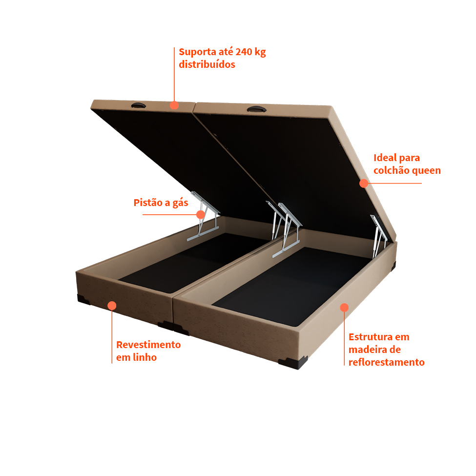 Base para Cama Box Queen Martin Premium com Baú Linho (47x158x198 cm) Bege
