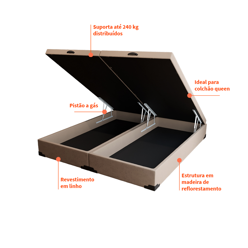 Base para Cama Box Queen Martin Premium com Baú Linho (47x158x198 cm) Cru