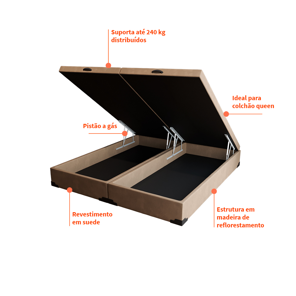 Base para Cama Box Queen Martin Premium com Baú Suede (45x158x198) Bege