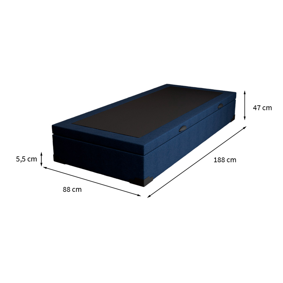 Base para Cama Box Solteiro Guldi com Baú Linho (47x88x188 cm) Azul Marinho