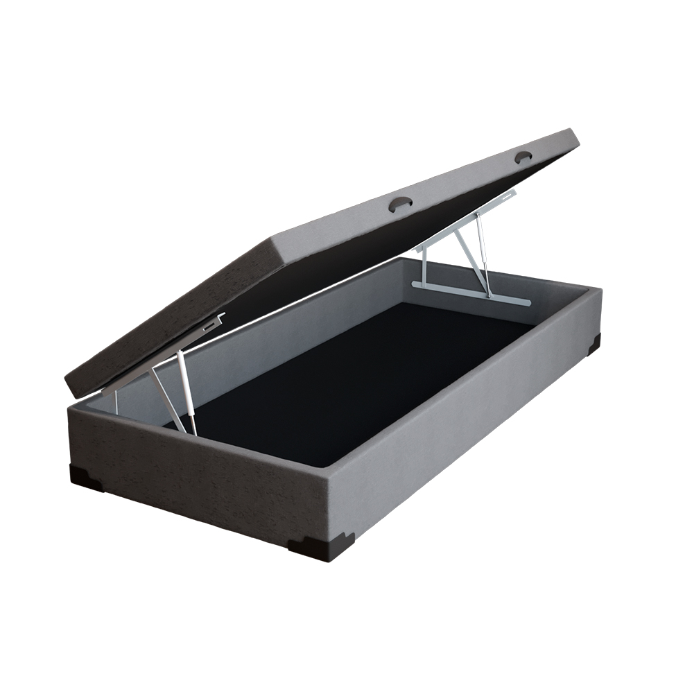 Base para Cama Box Solteiro Guldi com Baú Linho (47x88x188 cm) Cinza