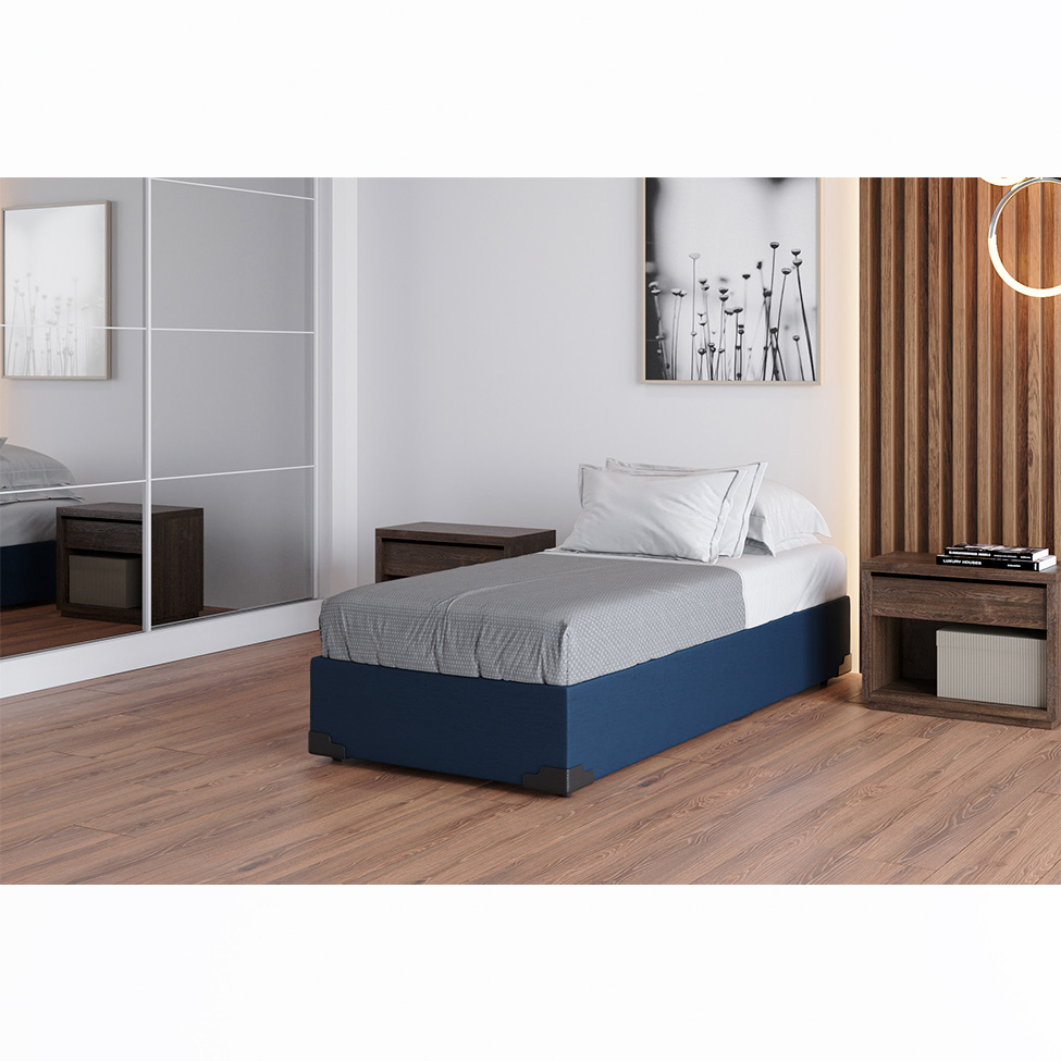 Base para Cama Box Solteiro Joe Linho (36x88x188) Azul Marinho