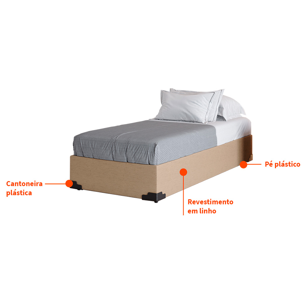 Base para Cama Box Solteiro Joe Linho (36x88x188) Bege