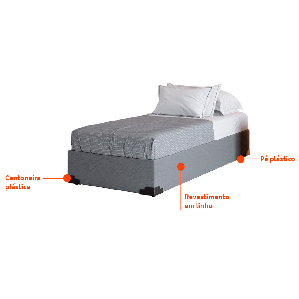 Base para Cama Box Solteiro Joe Linho (36x88x188) Cinza