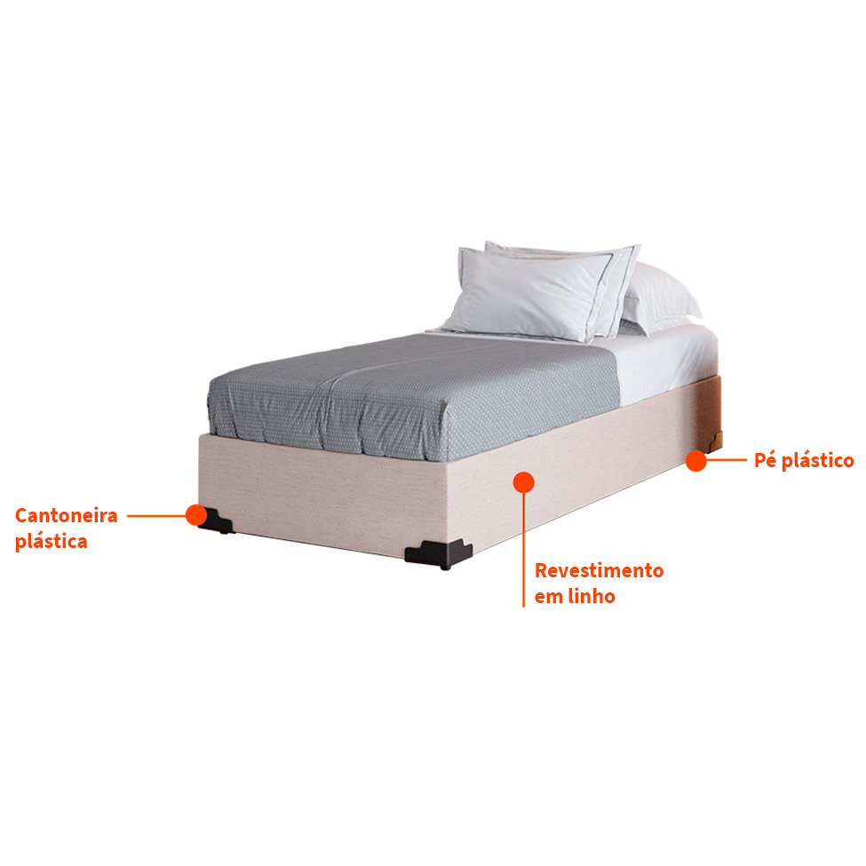 Base para Cama Box Solteiro Joe Linho (36x88x188) Cru