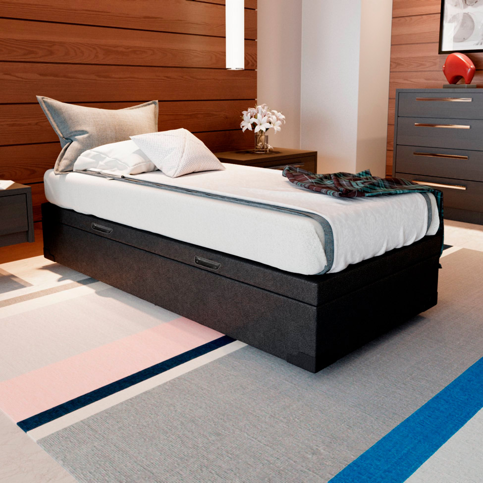 Base para Cama Box Solteiro Martin Premium com Baú (45x88x188) Preta
