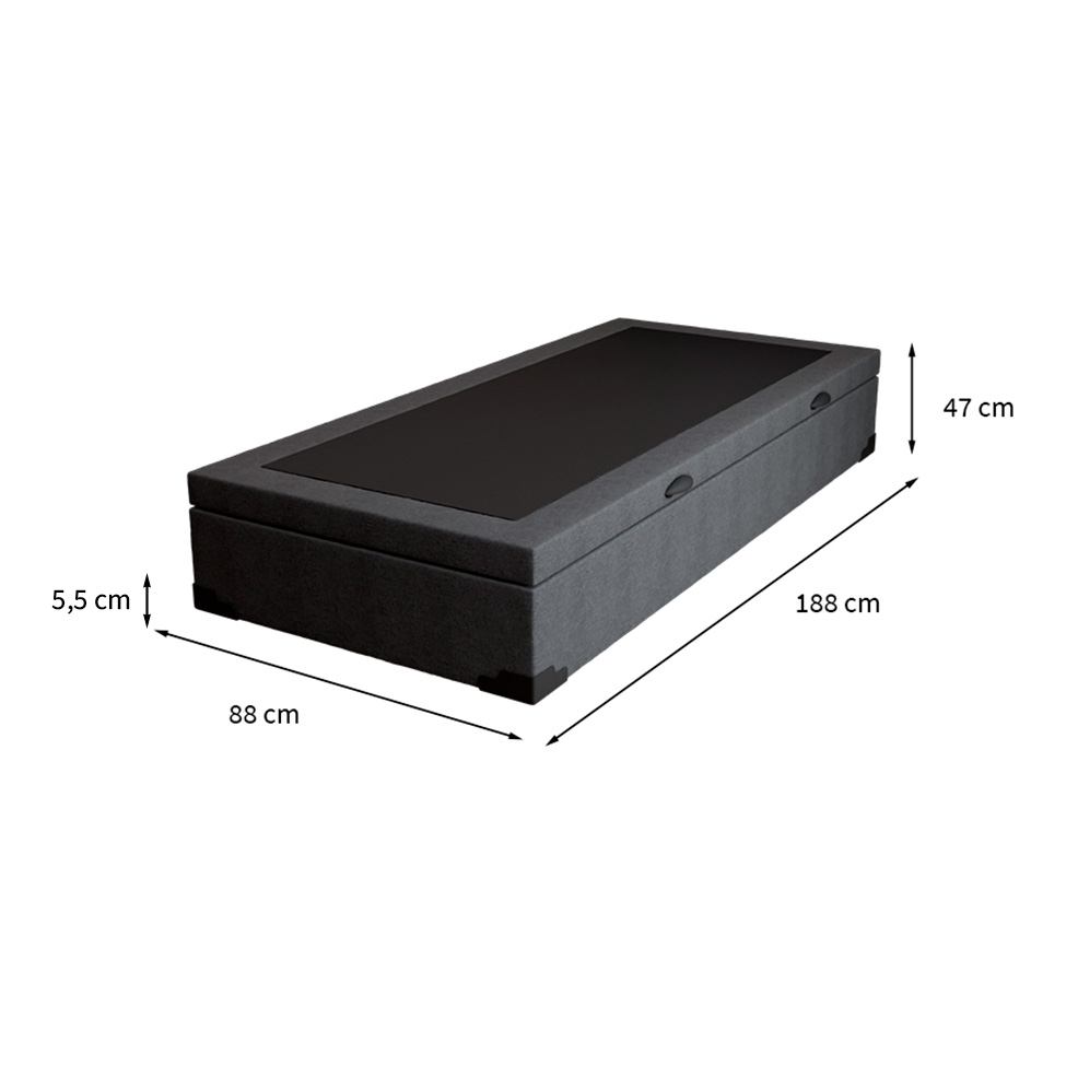 Base para Cama Box Solteiro Martin Premium com Baú Linho (47x88x188 cm) Grafite