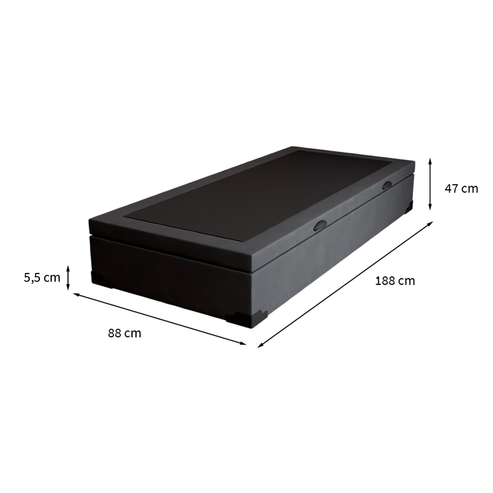 Base para Cama Box Solteiro Martin Premium com Baú Suede (47x88x188) Grafite