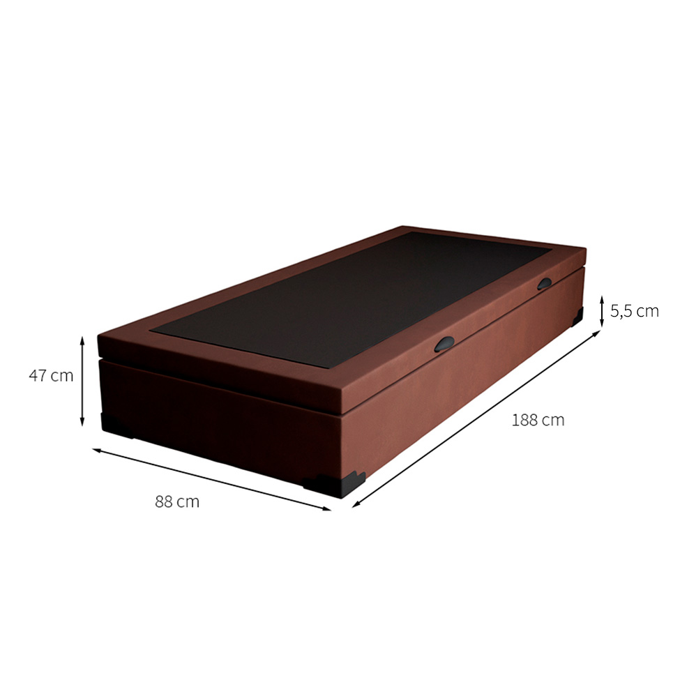 Base para Cama Box Solteiro Martin Premium com Baú Suede (47x88x188) Marrom
