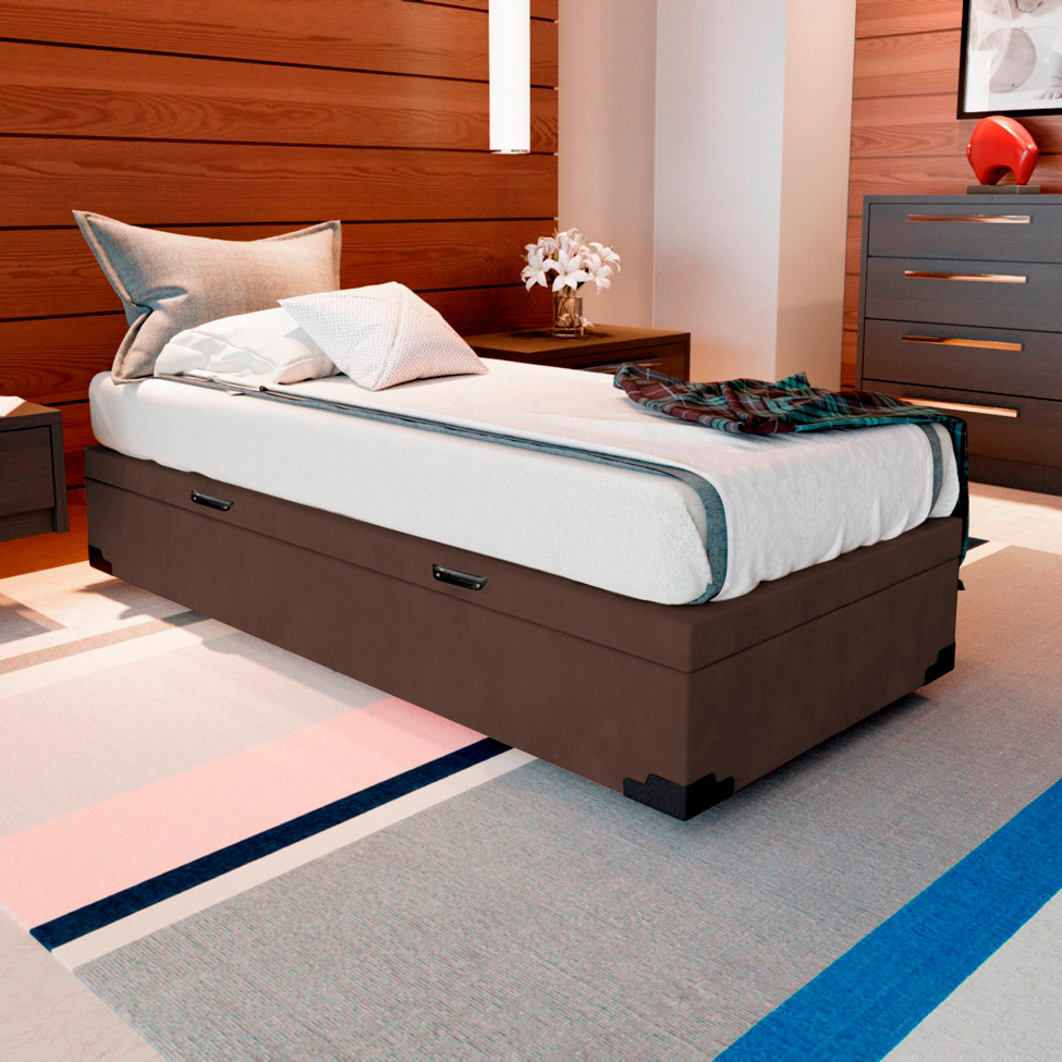 Base para Cama Box Solteiro Martin Premium com Baú Suede (47x88x188) Marrom