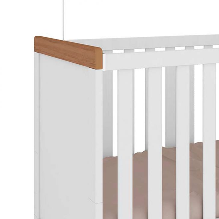 Berço Minicama Retrô com Colchão Baby D18 (10x70x130) Branco e Carvalho
