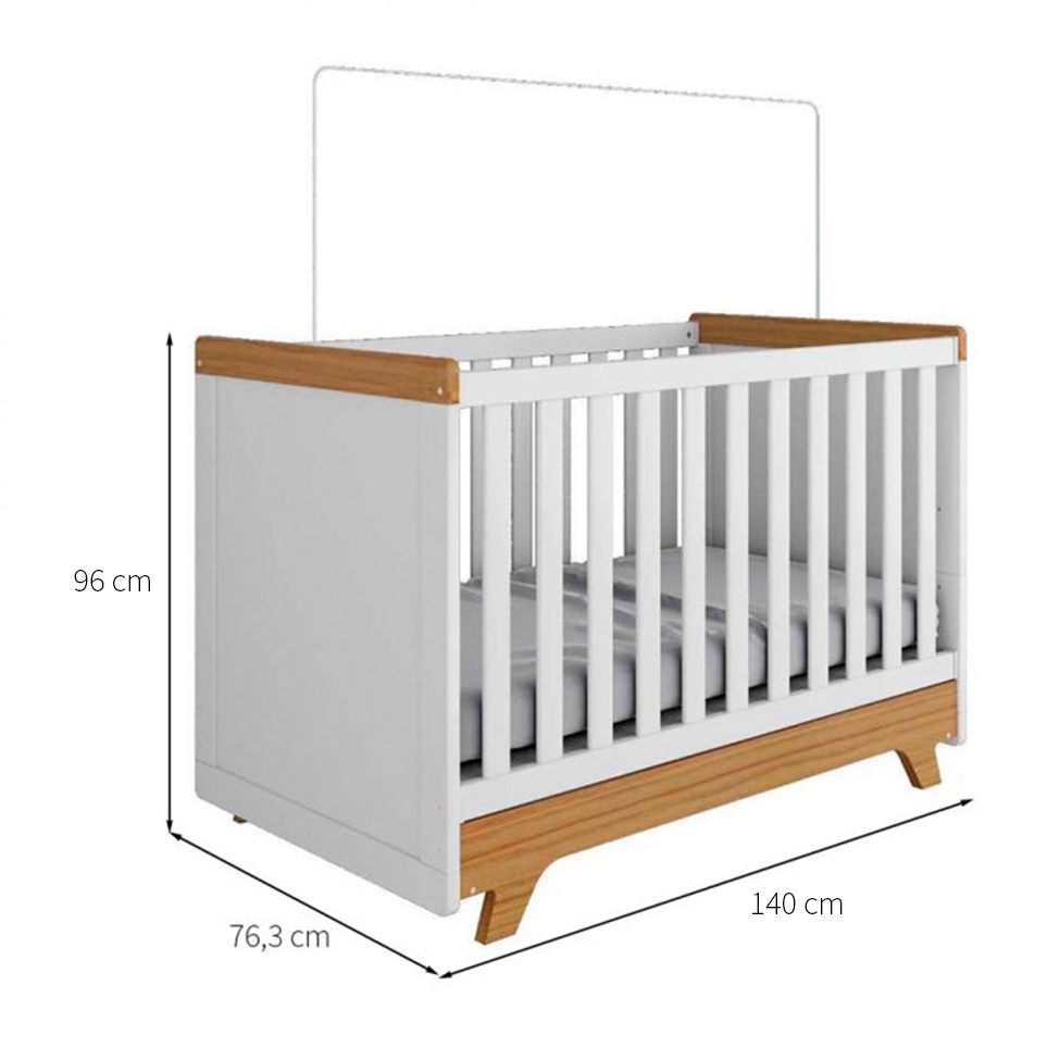 Berço Minicama Retrô com Colchão Baby D18 (10x70x130) Branco e Carvalho