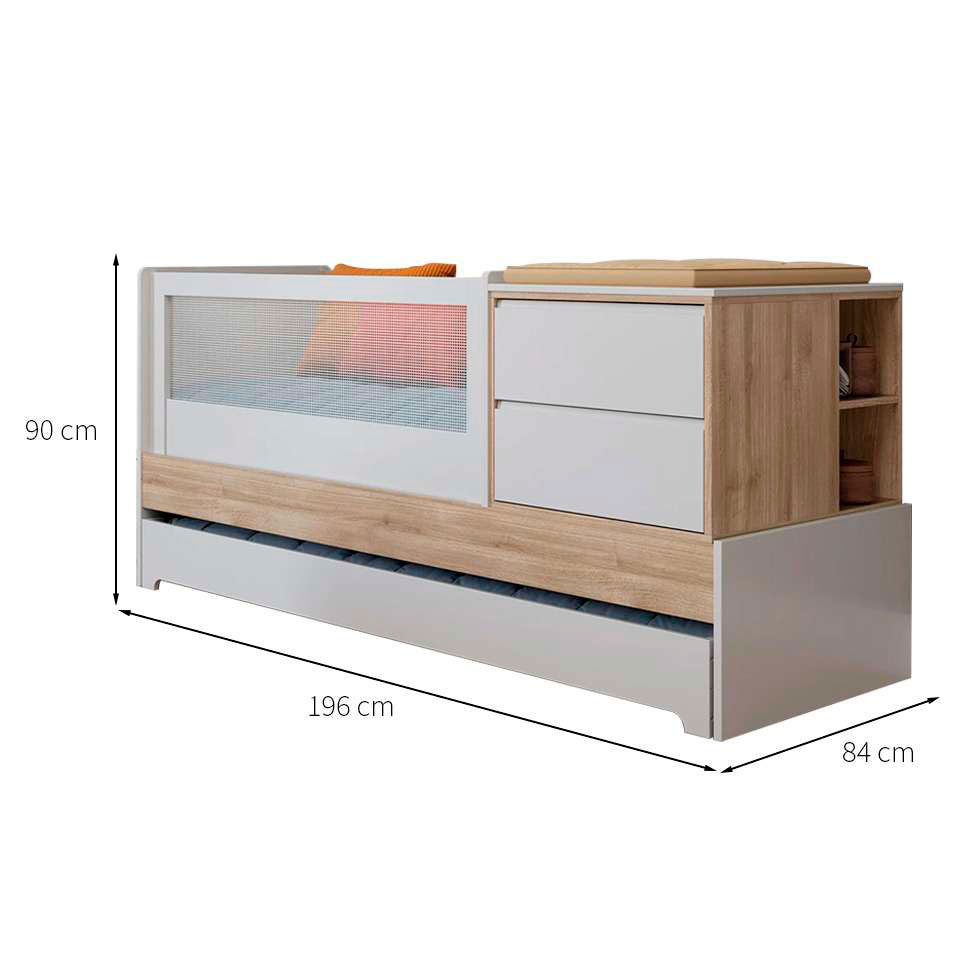 Berço Multifuncional Sol e Mar com Colchão Baby D18 (10x70x130) Branco e Carvalho Treviso