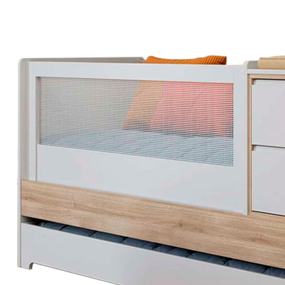 Berço Multifuncional Sol e Mar com Colchão Baby D18 (10x70x130) Branco e Carvalho Treviso