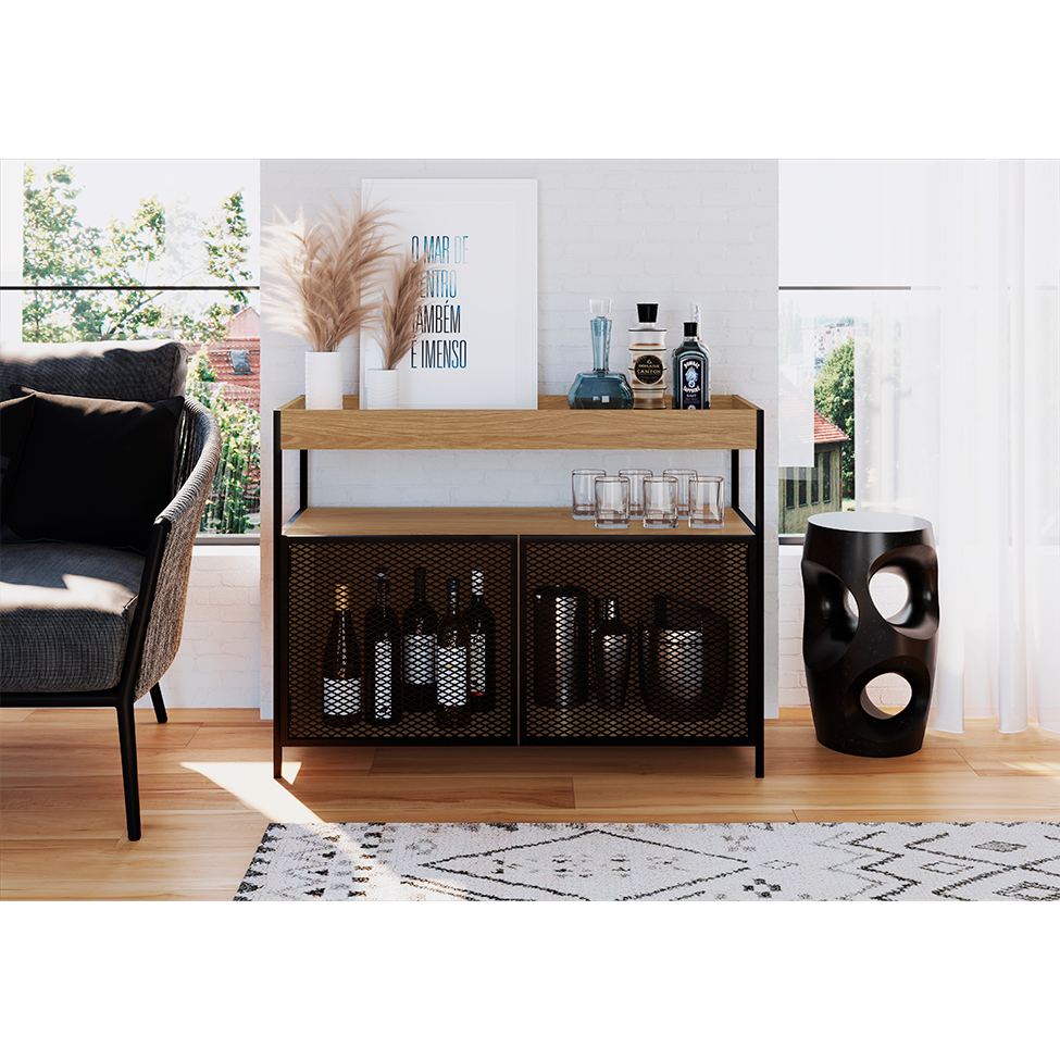 Buffet Bar York 2 PT Hanover e Preto