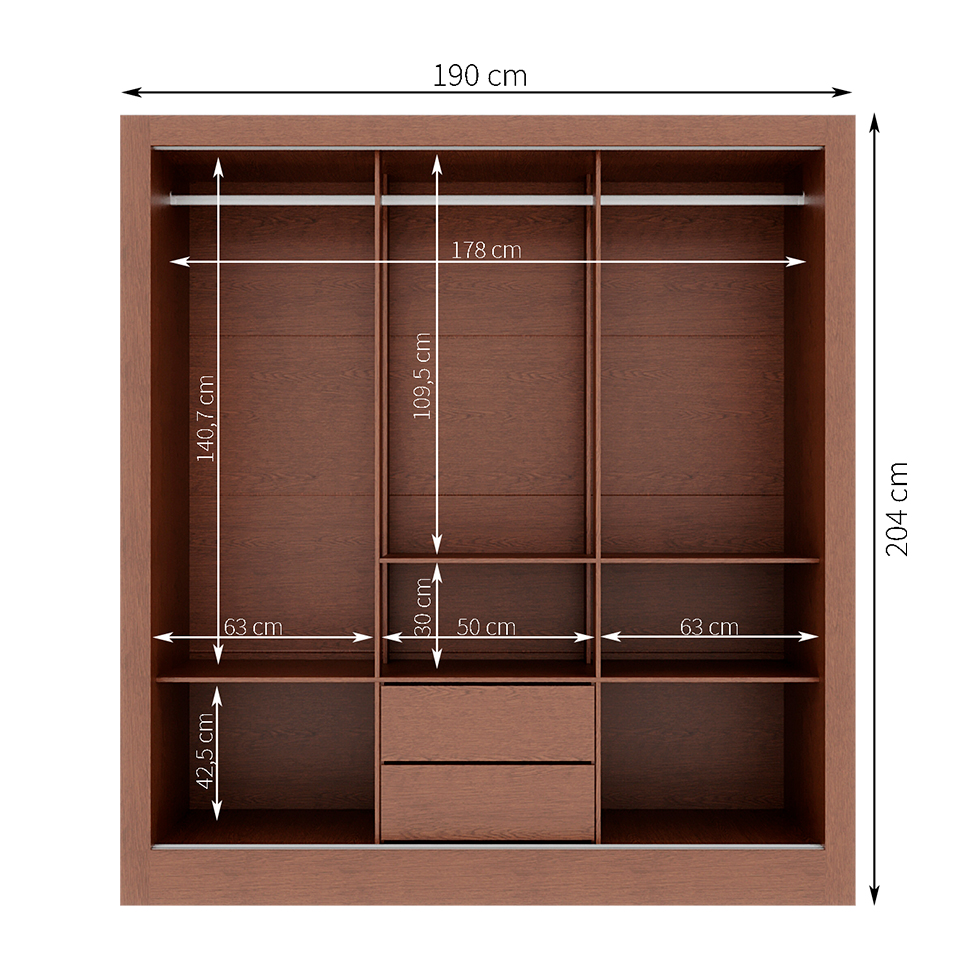  Guarda-Roupa Casal Luiza 3 Portas 2 Gavetas Carvalho