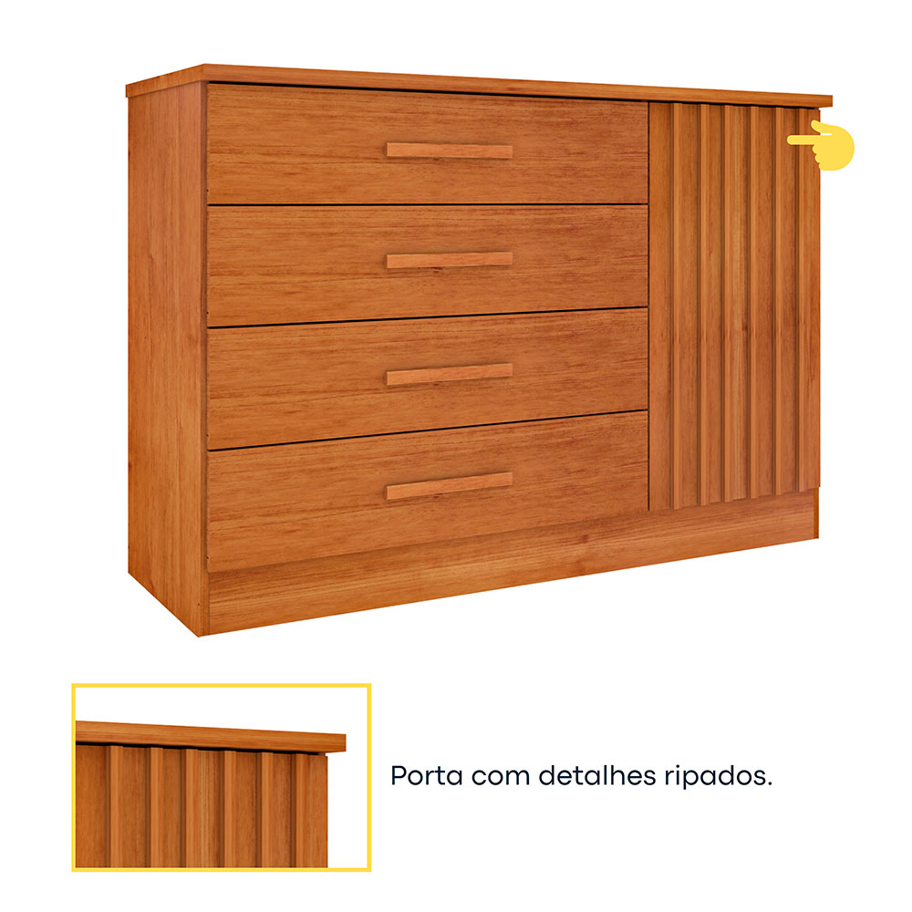 Cômoda Hera 1 Porta 4 Gavetas Cinamomo
