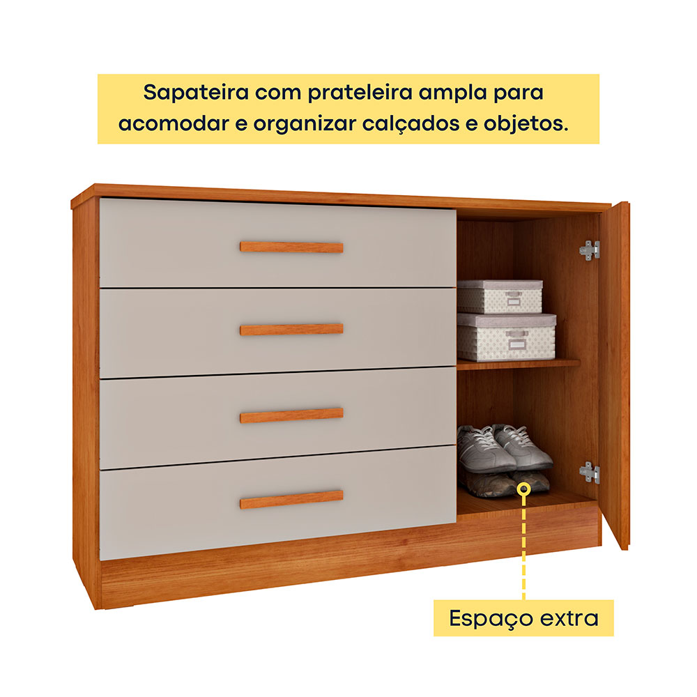 Cômoda Hera 1 Porta 4 Gavetas Cinamomo e Off white