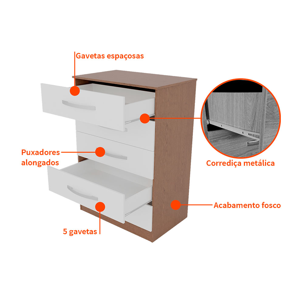 Cômoda Hoover Premium 5 GV Carvalho e Branca