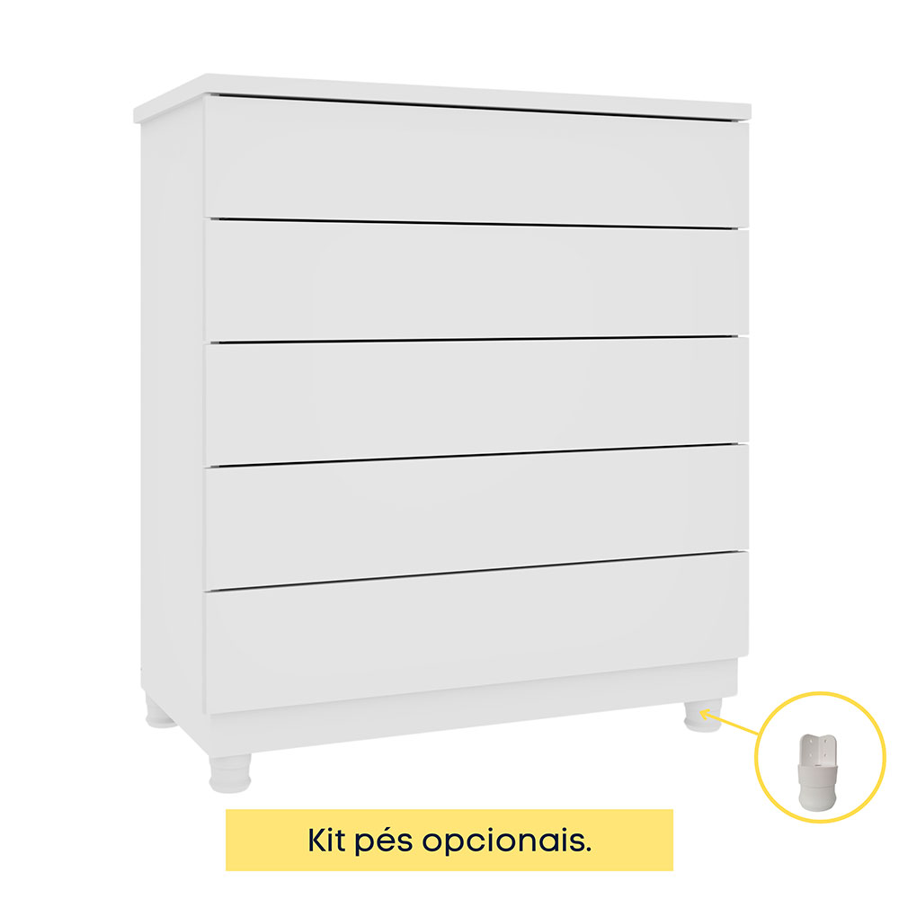 Cômoda Premium 5 Gavetas Neve