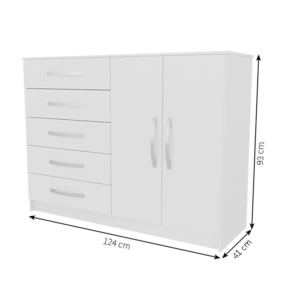 Cômoda Sapateira Hoover 2 Portas 5 Gavetas Branca