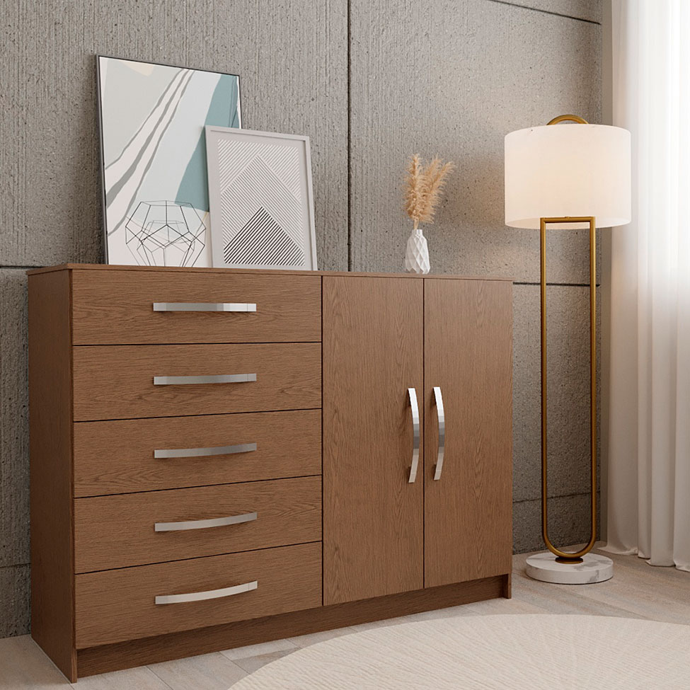 Cômoda Sapateira Hoover 2 Portas 5 Gavetas Oak