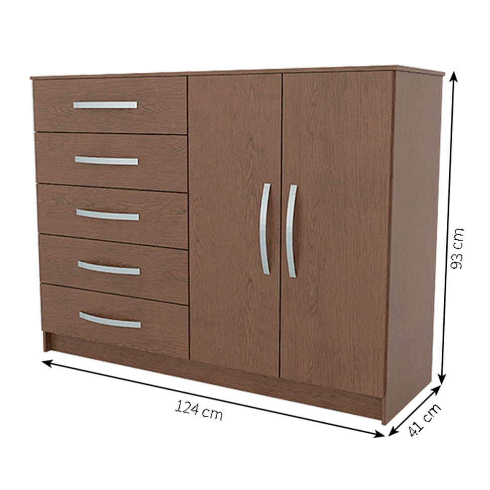 Cômoda Sapateira Hoover 2 Portas 5 Gavetas Oak