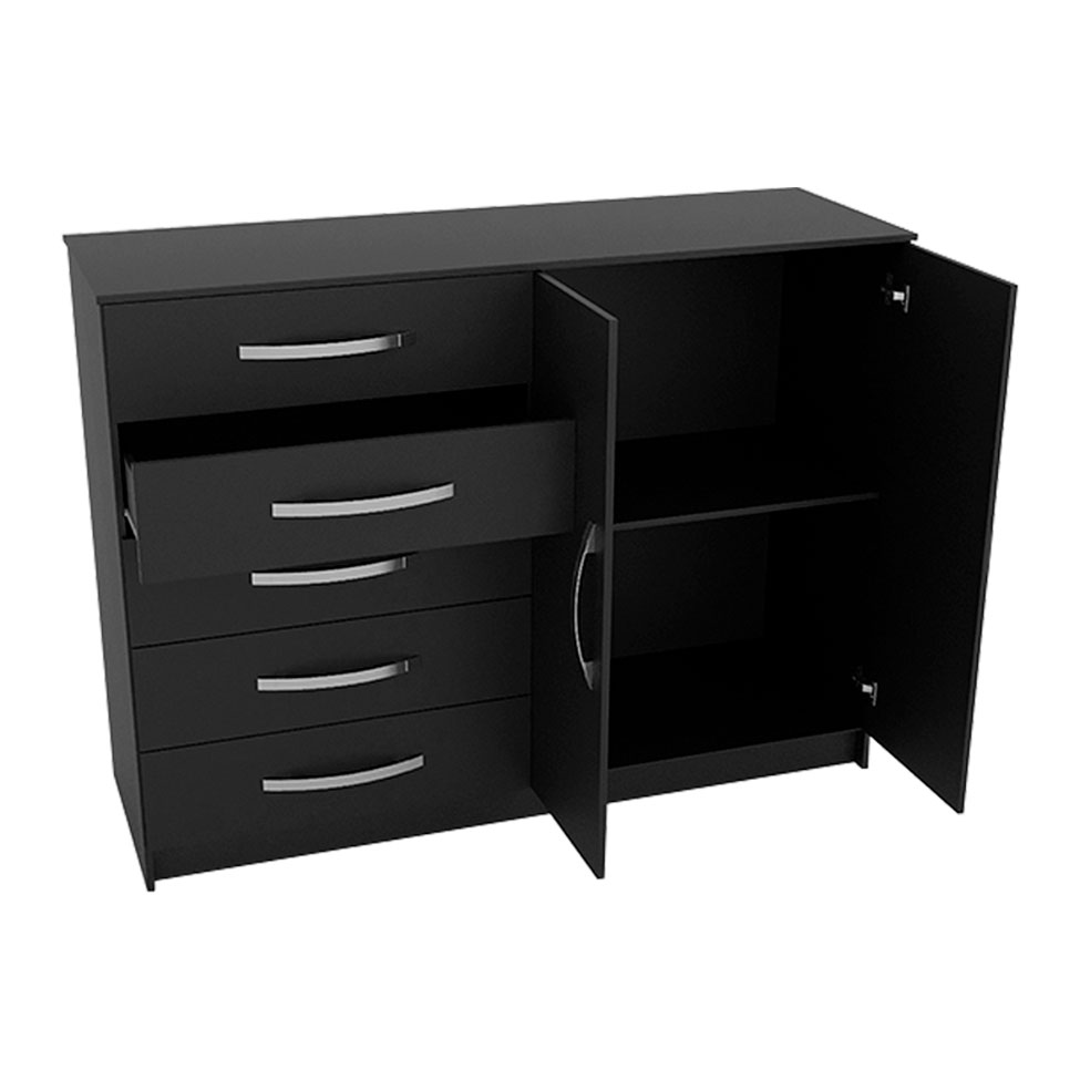 Cômoda Sapateira Hoover 2 Portas 5 Gavetas Preta