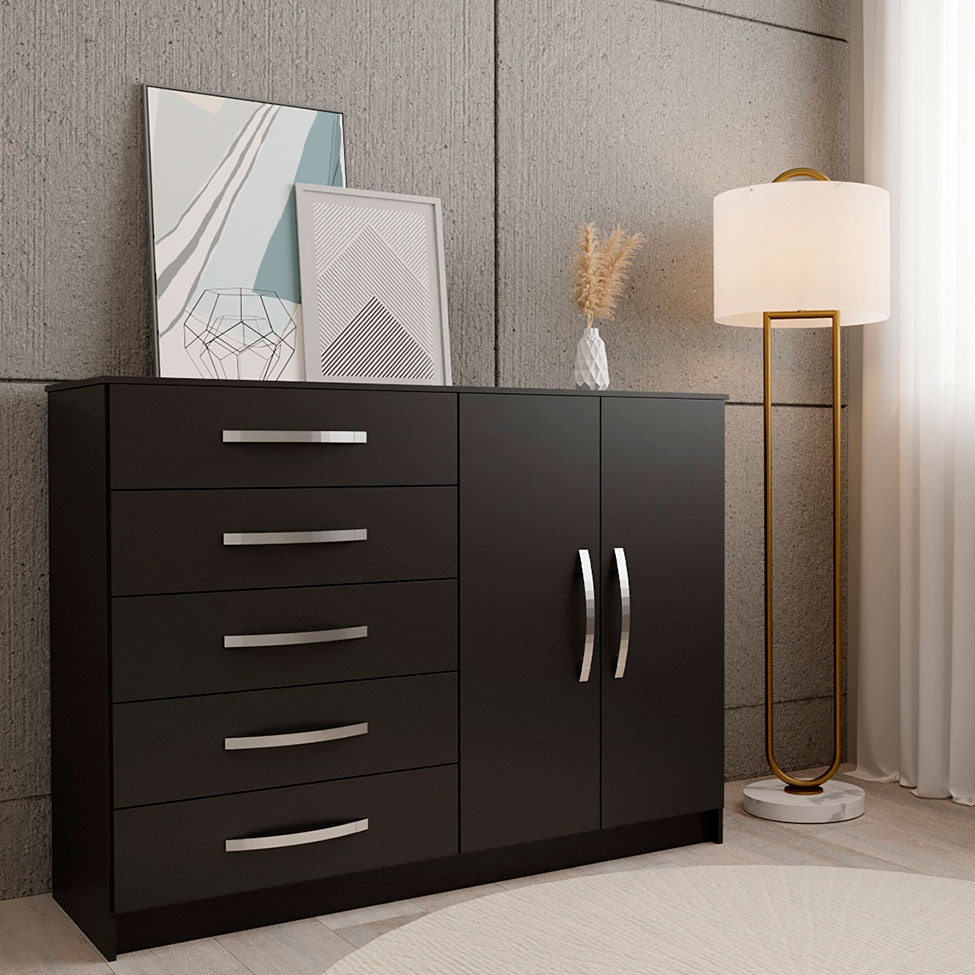 Cômoda Sapateira Hoover 2 Portas 5 Gavetas Preta