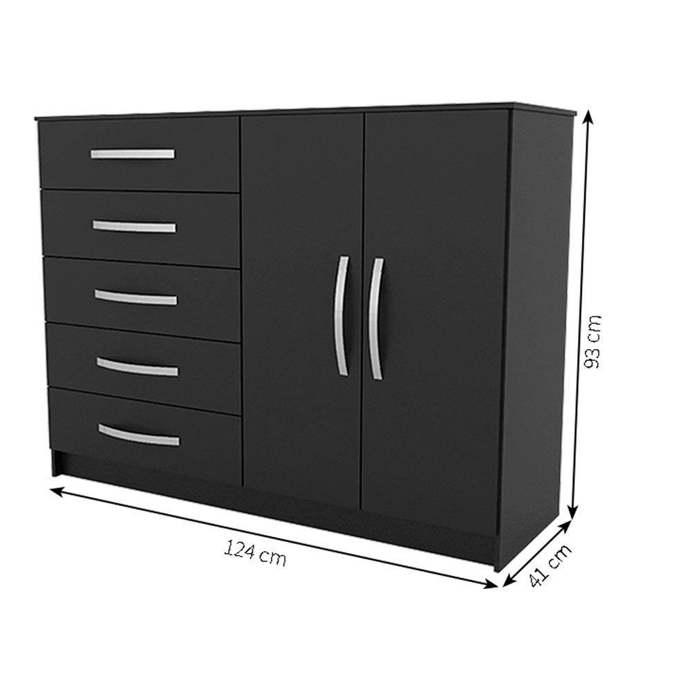 Cômoda Sapateira Hoover 2 Portas 5 Gavetas Preta