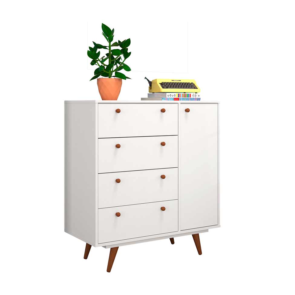 Cômoda Sapateira Retrô Plus 1 PT 4 GV Branco Acetinado