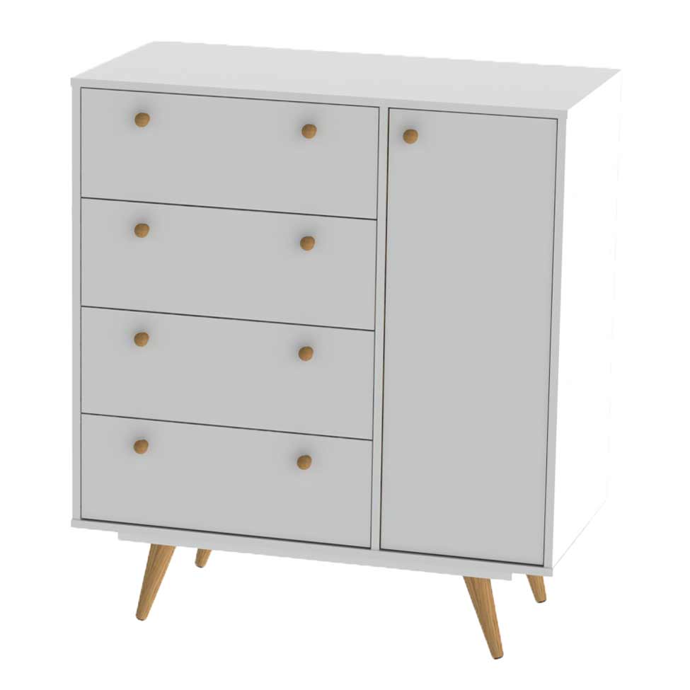 Cômoda Sapateira Retrô Plus 1 Porta 4 Gavetas Branco Acetinado