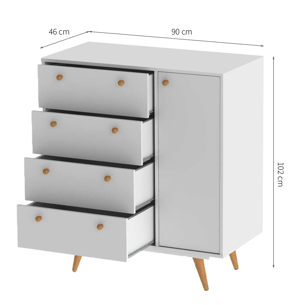 Cômoda Sapateira Retrô Plus 1 Porta 4 Gavetas Branco Acetinado