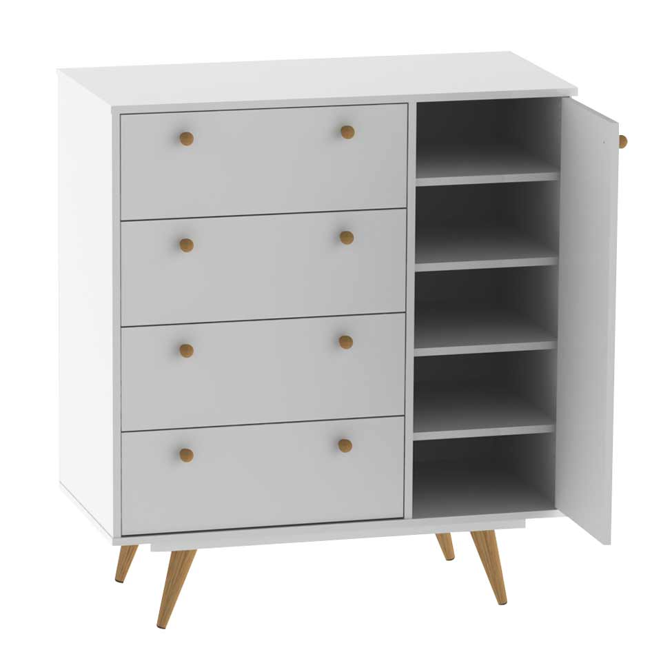 Cômoda Sapateira Retrô Plus 1 Porta 4 Gavetas Branco Acetinado