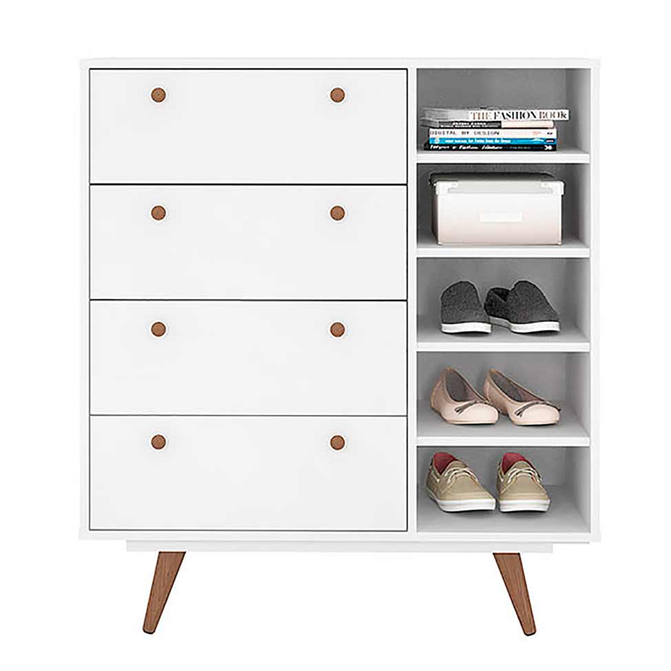Cômoda Sapateira Retrô Plus 1 Porta 4 Gavetas Branco Acetinado