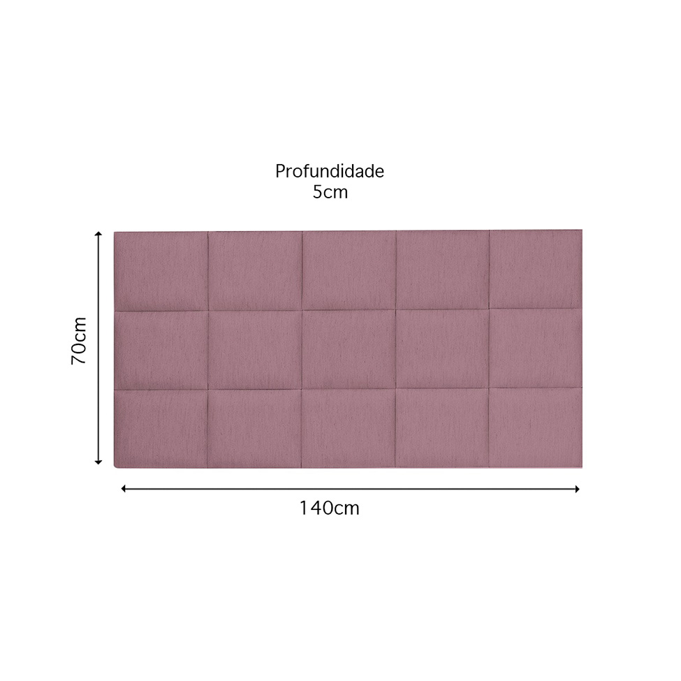 Cabeceira Casal Quadrados Veludo Rosa