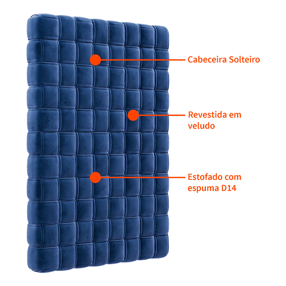 Cabeceira Solteiro Bill Velosuede Azul Marinho