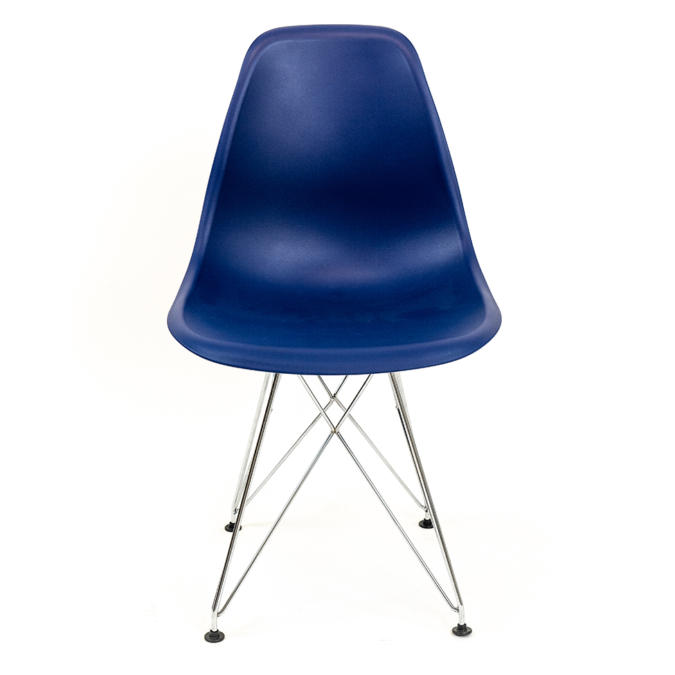 Cadeira de Cozinha Eames Cromada e Azul Marinho