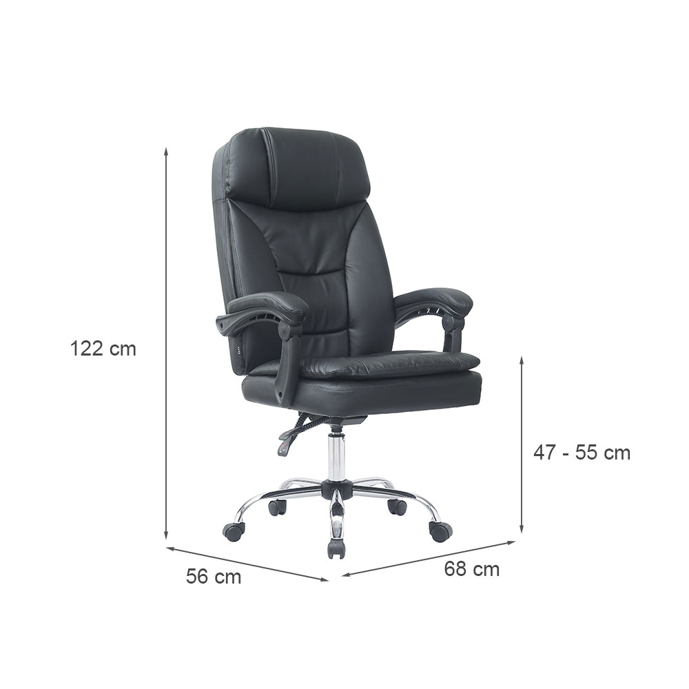Cadeira de Escritório Presidente Giratória Reclinável Manchester Light Preta